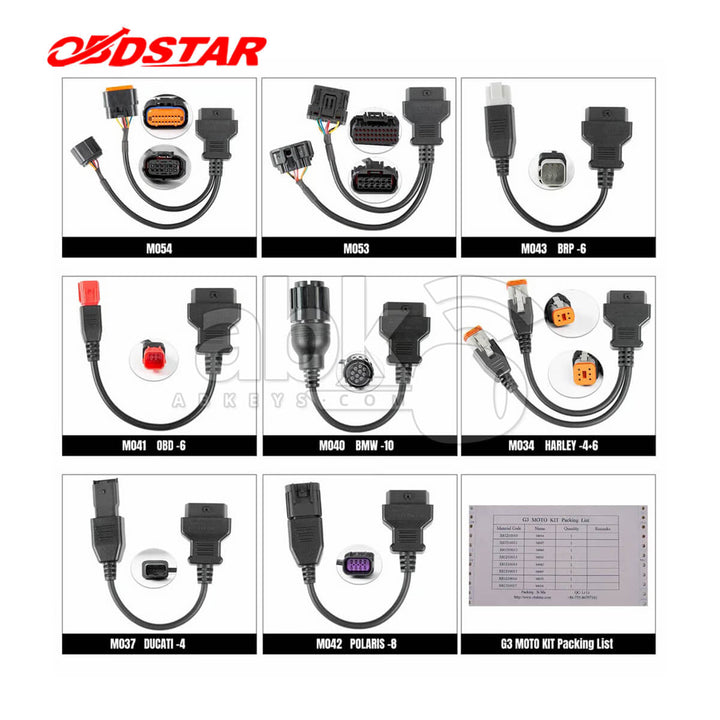OBDStar Motorcycle Cable Set of 8 Cables For OBDSTAR G3 Programmer - Support key programing & diagnostic