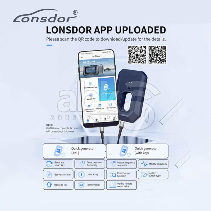 Lonsdor KW100 Bluetooth Smart Key Generator KW100 Programmer - ABK-3000 - ABKEYS.COM