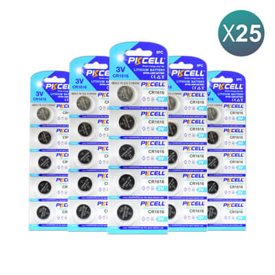 PKCell Remote Battery CR1616 For Remotes & Smart Keys 25Pcs Bundle = 125 Batteries Offer