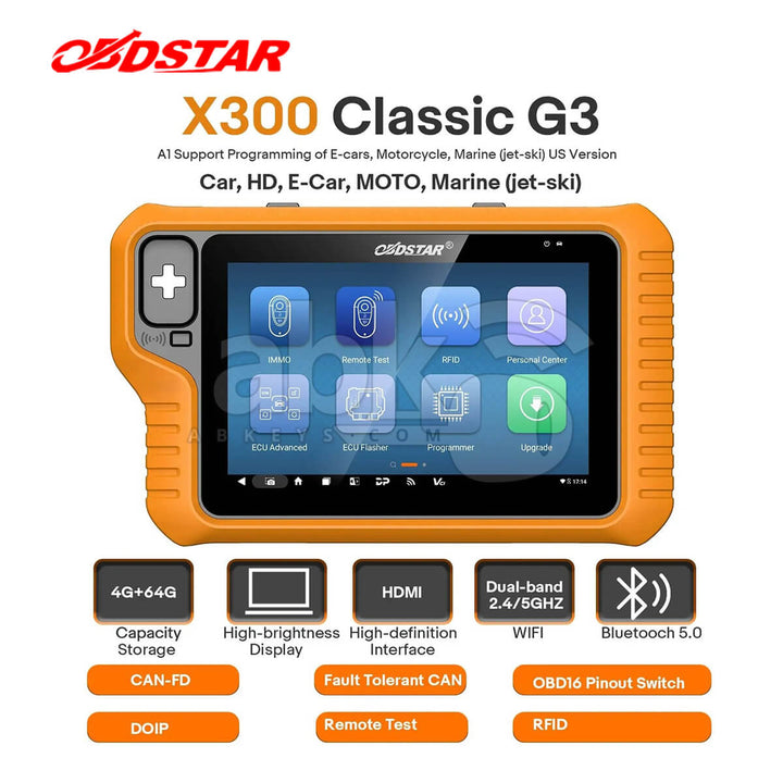 OBDStar X300 Classic G3 Key Programmer A1 Package with Built-in CAN FD DoIP Supports Car E-Car HD