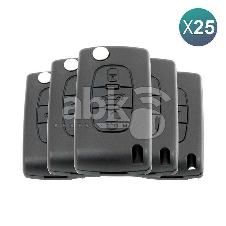 Peugeot 2003+ Flip Remote Cover 3Buttons With Battery Holder HU83 25Pcs Bundle - ABK-1145-OFF25 -
