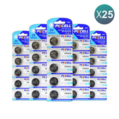 PKCell Remote Battery CR2032 For Remotes & Smart Keys 25Pcs Bundle = 125 Batteries Offer