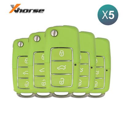 Xhorse VVDI Outil de Clé Style Volkswagen Télécommande Pliable Filaire 3Boutons Vert XKB504EN 5 pièces Lot