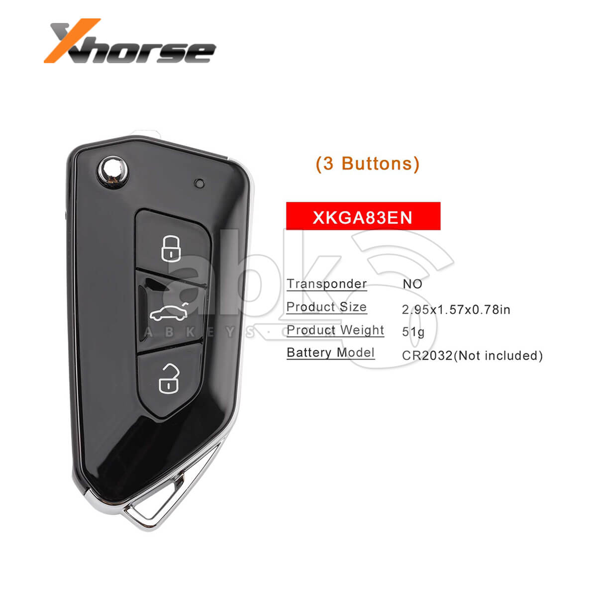 Xhorse VVDI Key Tool Volkswagen Style Wired Flip Remote 3Buttons XKGA83EN   ABK 1015 XKGA83EN