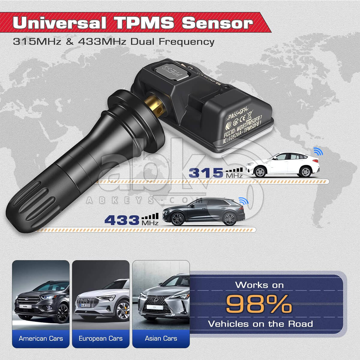 Autel MX Sensor Programmable TPMS Sensor 2 In 1 315MHz 433MHz Rubber Tire Pressure Sensor 50Pcs