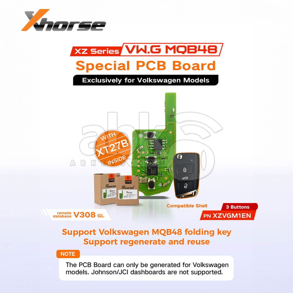 Xhorse XZVGM1EN Remote With XT27B Chip For Volkswagen MQB48 |ABKEYS