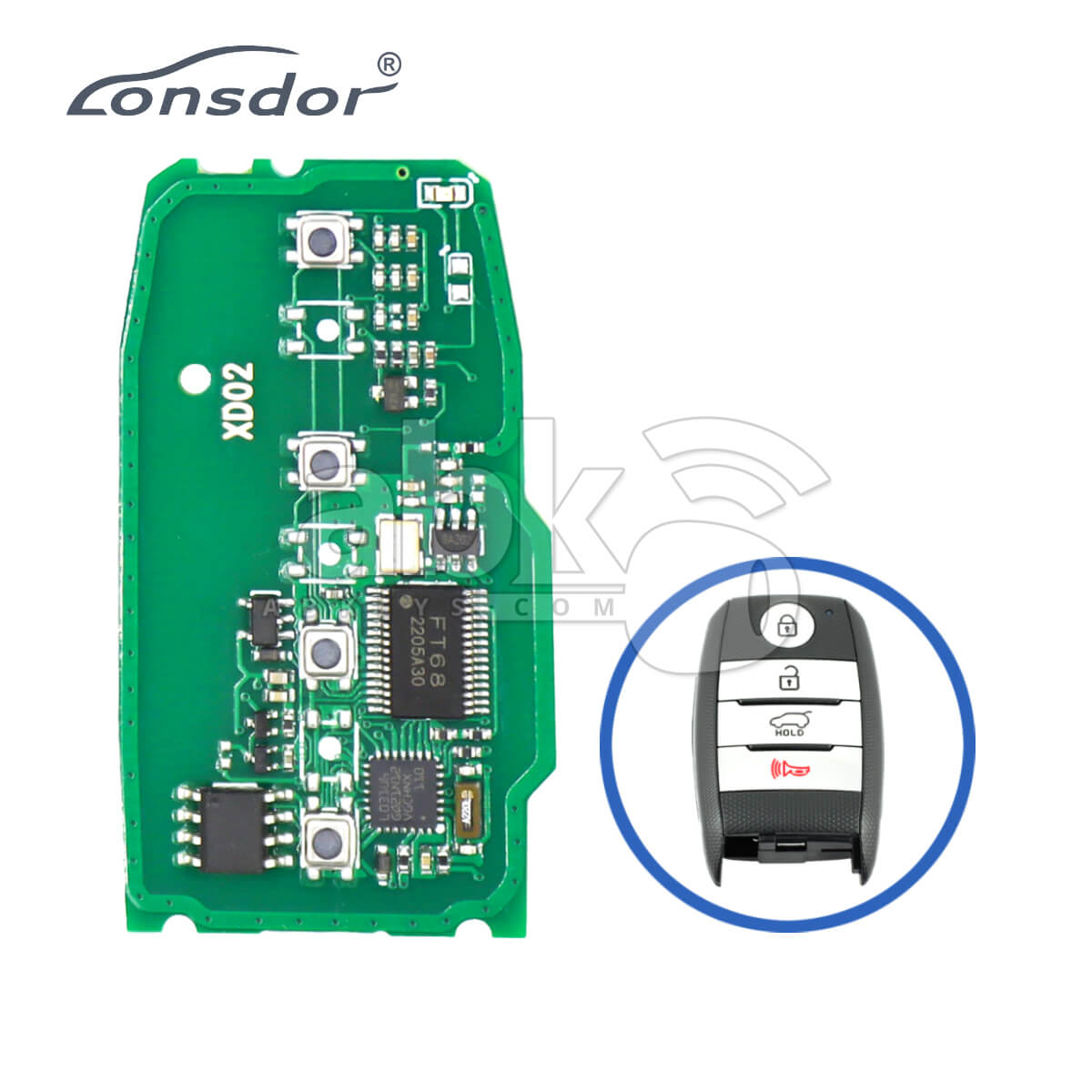 Lonsdor Hyundai / Kia Smart Key PCB PA7800B4 4Buttons 8A Transponder - ABK-2888-HYN-PA7800B4 -