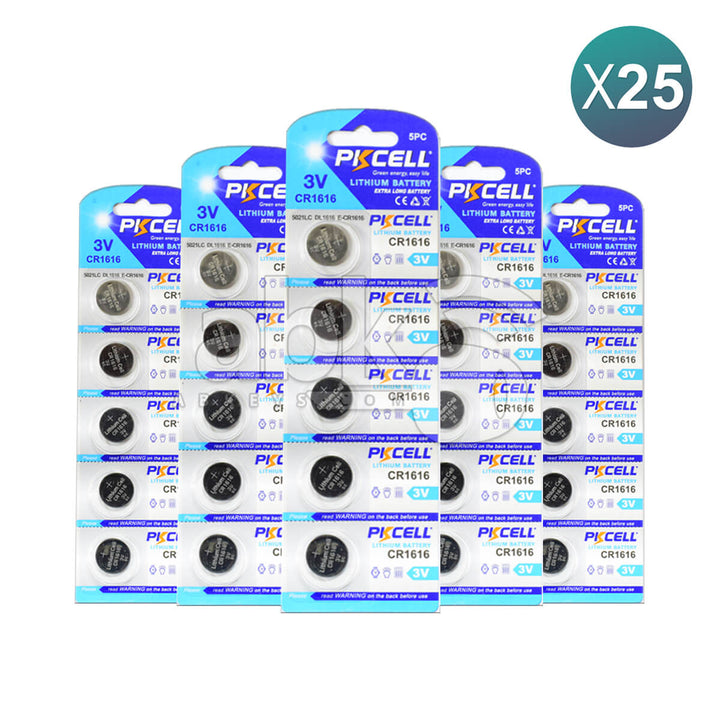 PKCell Remote Battery CR1616 For Remotes & Smart Keys 25Pcs Bundle = 125 Batteries Offer