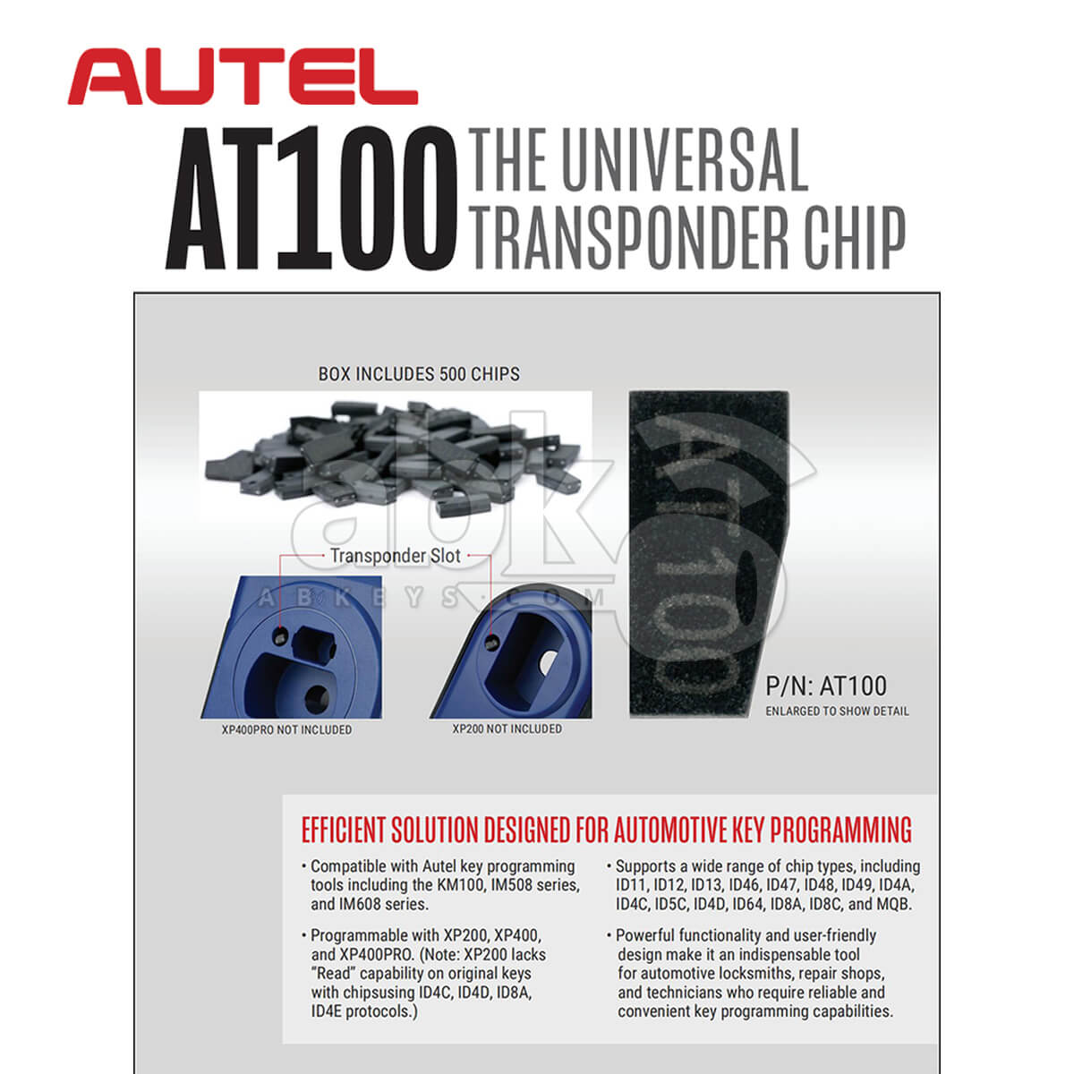 Autel AT100 Universal Transponder chip Compatible with KM100 IM508 and IM608 Series   ABK 3565