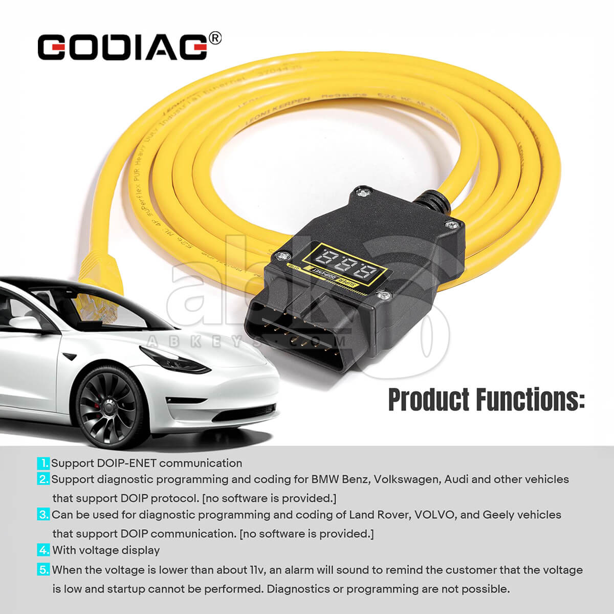 GODIAG GT109 DOIP ENET Programming Cable for BMW Benz VAG Volvo with Voltage Display for Diagnosis