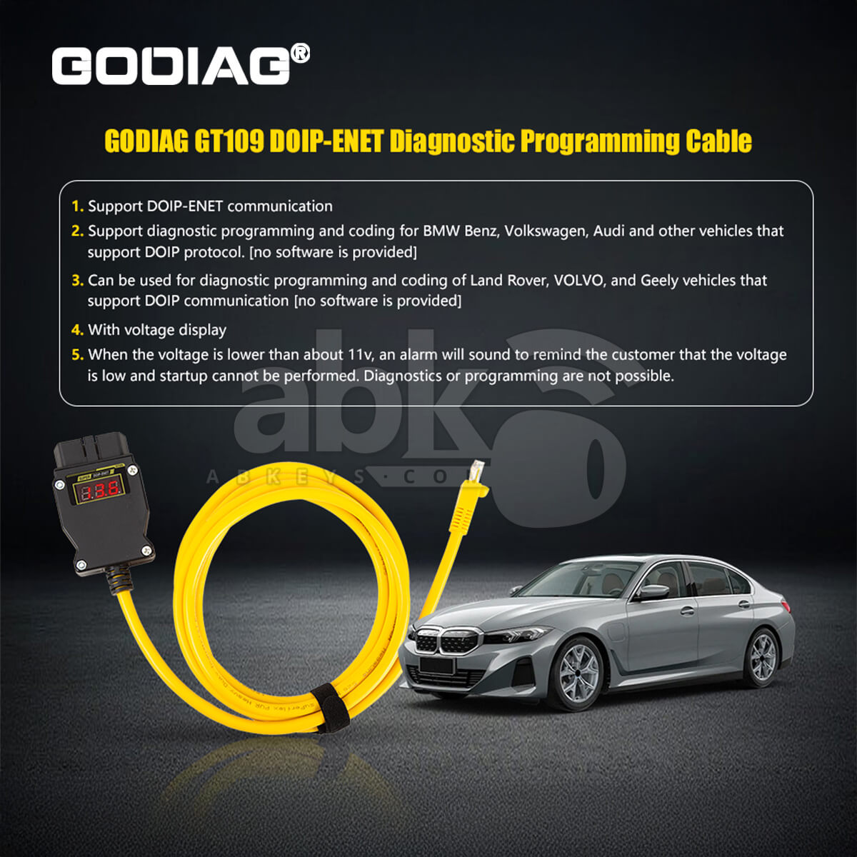 GODIAG GT109 DOIP ENET Programming Cable for BMW Benz VAG Volvo with Voltage Display for Diagnosis