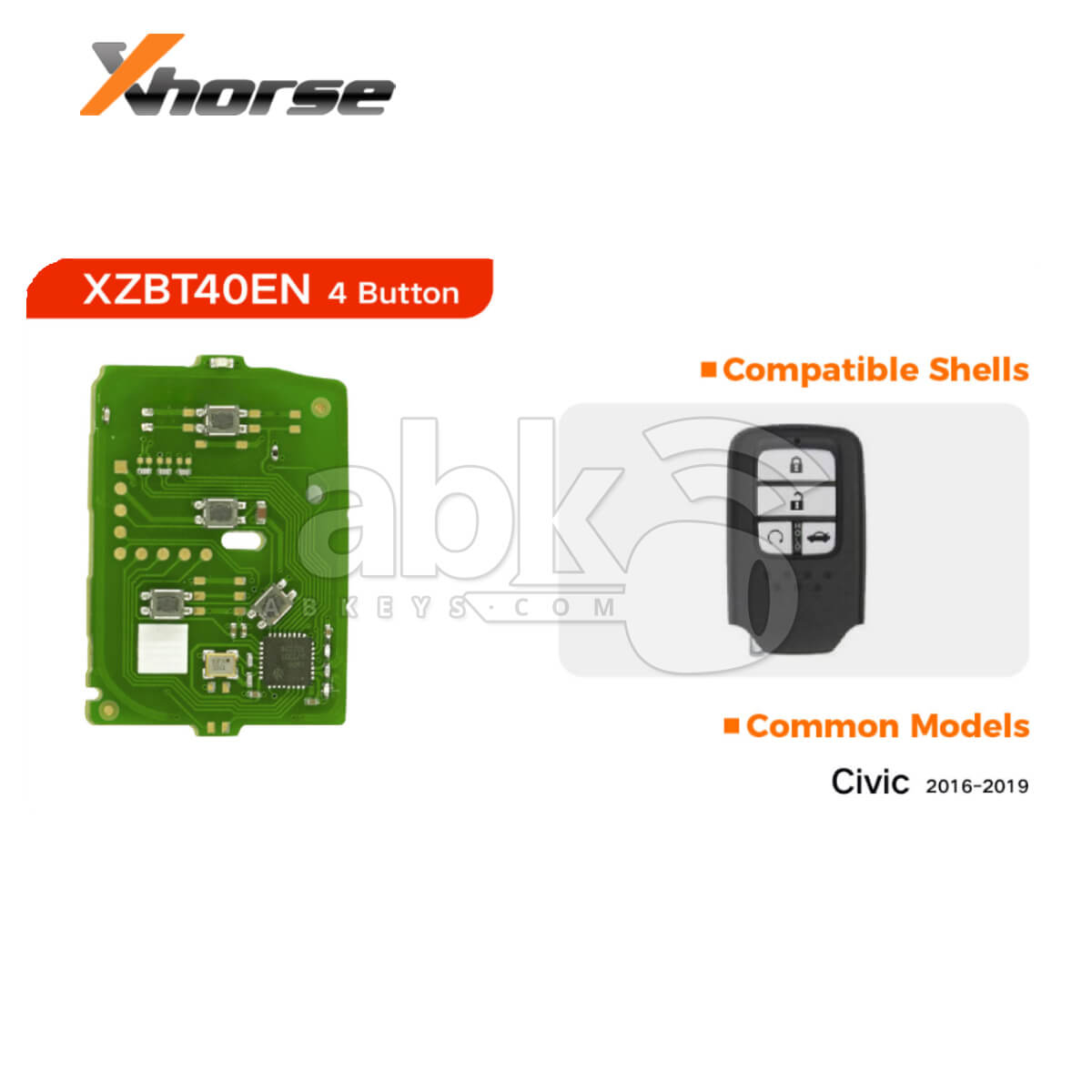 Xhorse Universal Smart Key PCB XZBT40EN Honda Style 4Buttons - ABK-4488-XZBT40EN - ABKEYS.COM