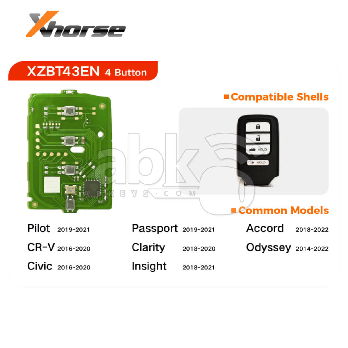 Xhorse Universal Smart Key PCB XZBT43EN Honda Style 4Buttons   ABK 4488 XZBT43EN   ABKEYS