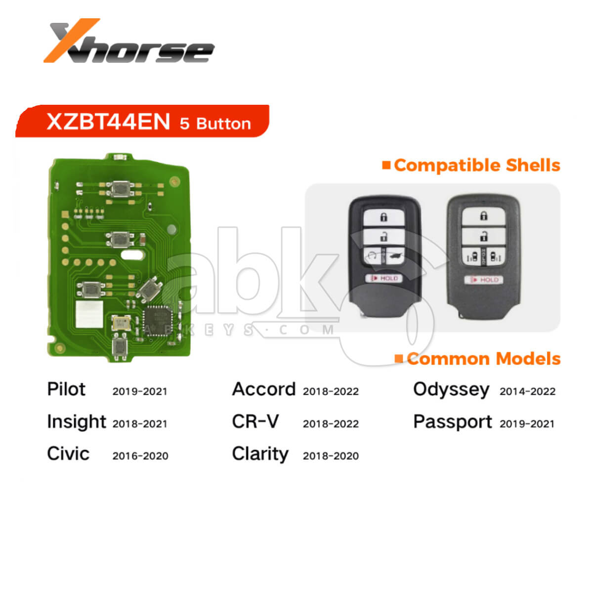 Xhorse Universal Smart Key PCB XZBT44EN Honda Style 5Buttons   ABK 4488 XZBT44EN   ABKEYS