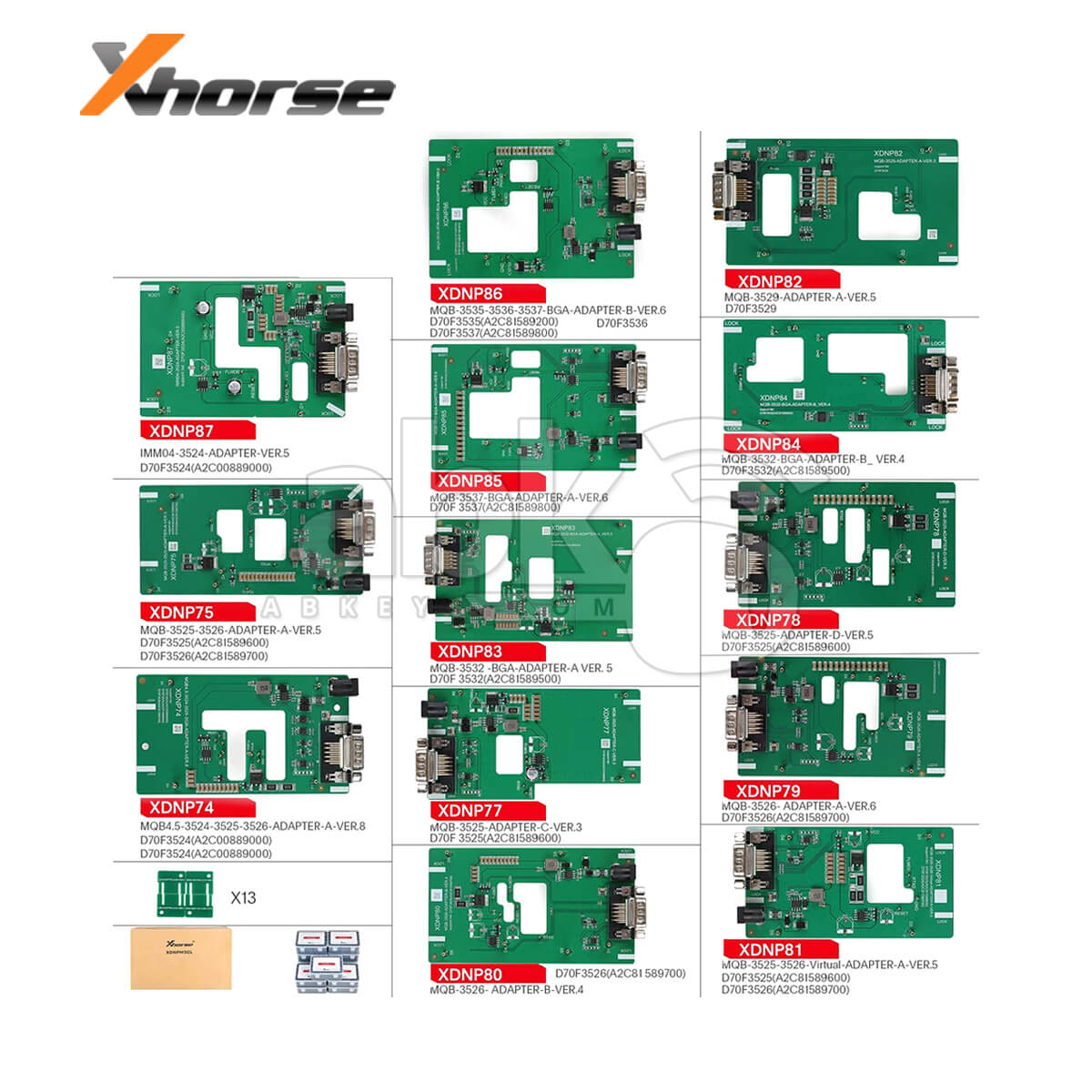 Xhorse XDNPM3GL MQB48 Solder Free Adapters Full Package 13 Pieces for VVDI Prog Multi Prog and VVDI
