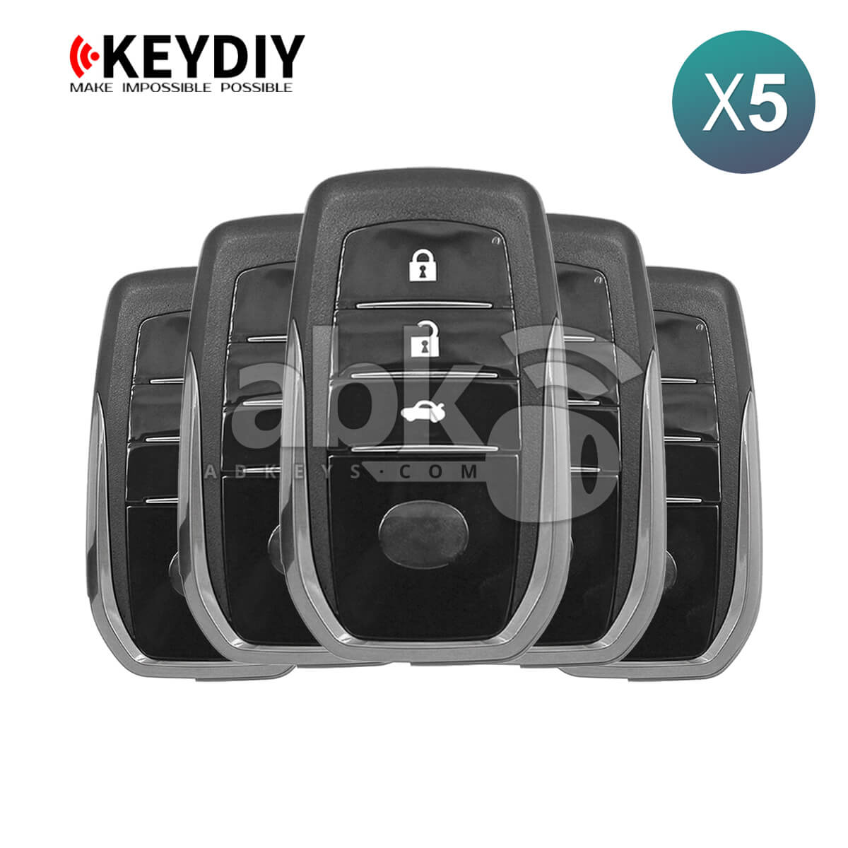 KeyDiy TB01 3 Toyota Universal Smart Key 3Buttons With 8A Transponder 5Pcs Bundle