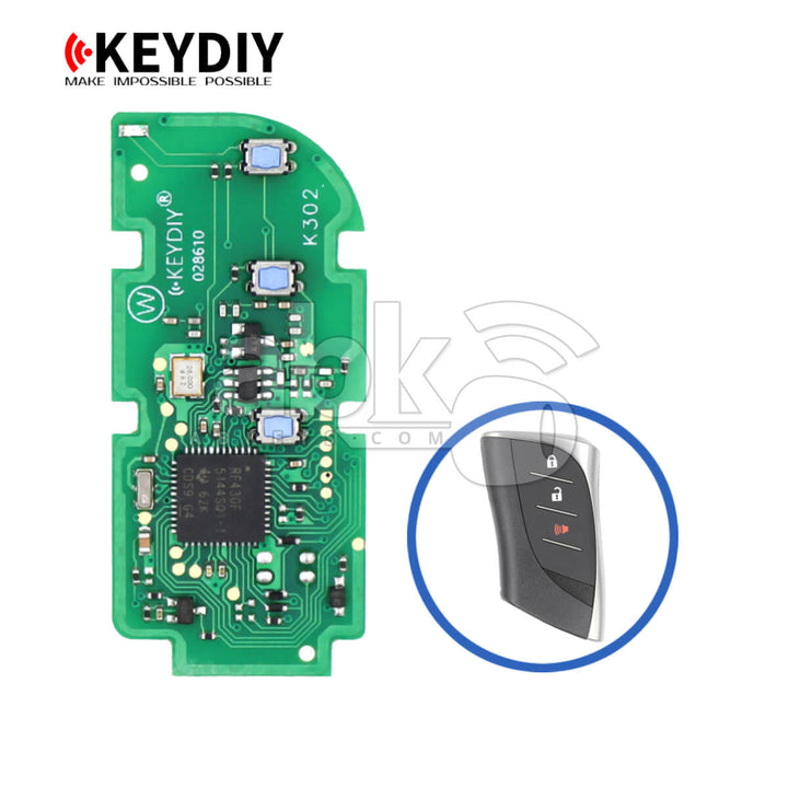 KeyDiy TB02-3 Lexus Universal Smart Key 3Buttons With 8A Transponder (PCB Only) - ABK-5092-TB02-3
