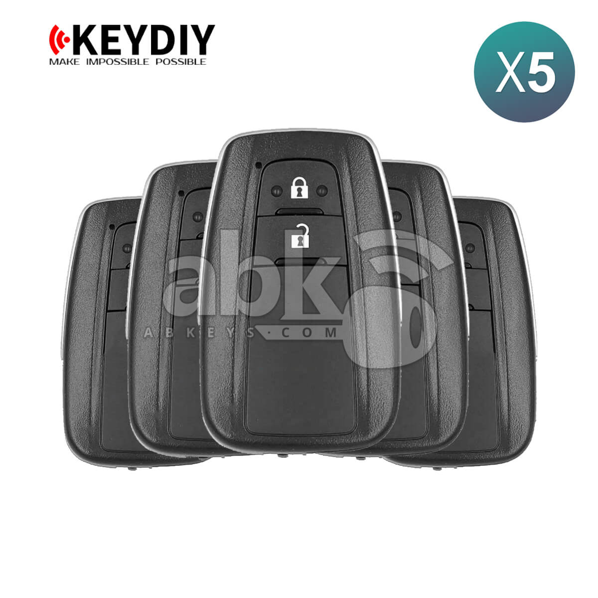 KeyDiy TB36-2 Toyota Universal Smart Key 2Buttons With 8A Transponder 5Pcs Bundle