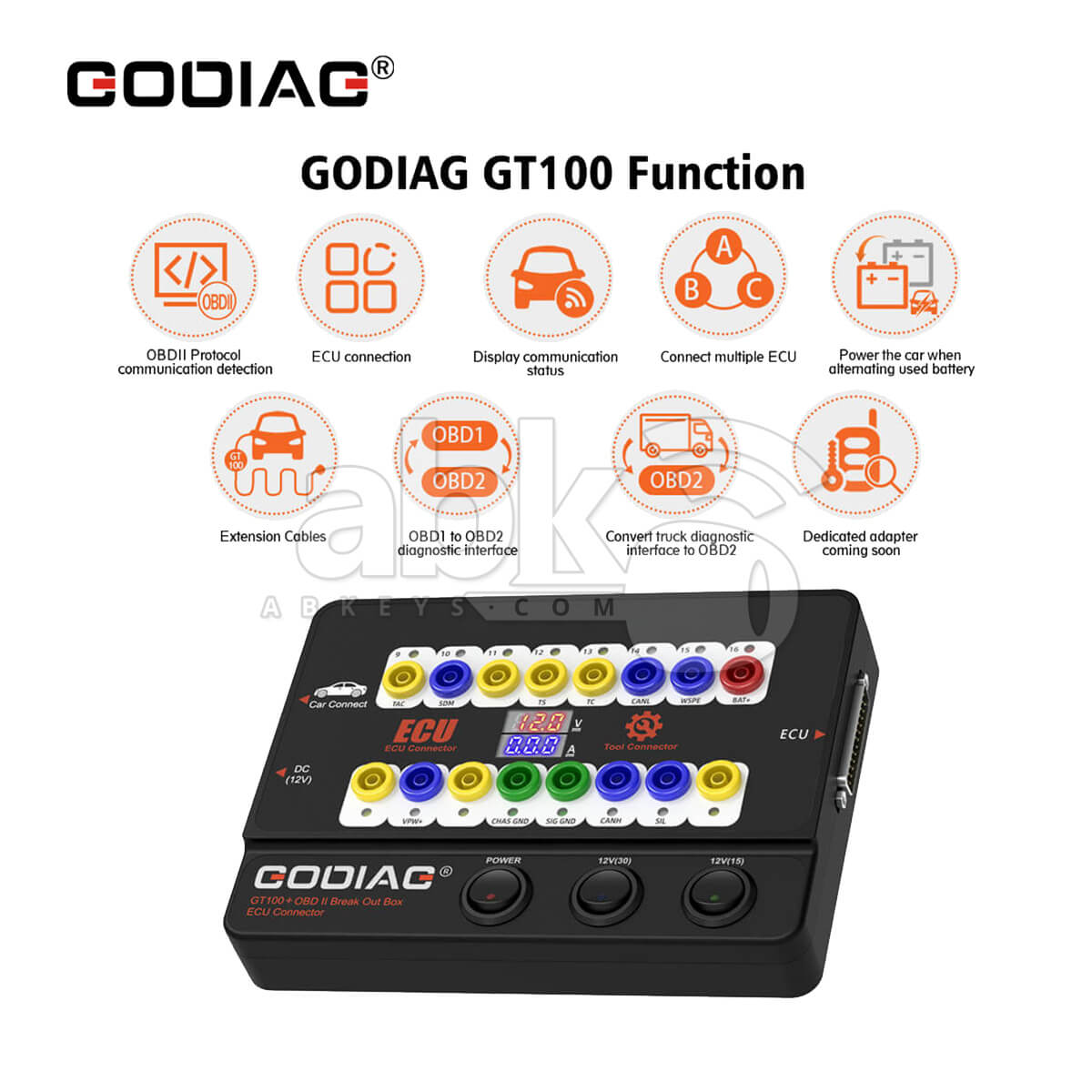 GODIAG GT100 + New Generation OBDII Break Out Box ECU Connector with Display and CANBUS Protocol