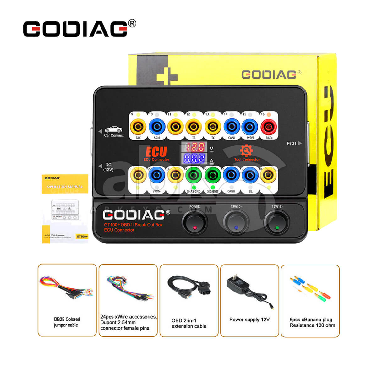 GODIAG GT100 + New Generation OBDII Break Out Box ECU Connector with Display and CANBUS Protocol