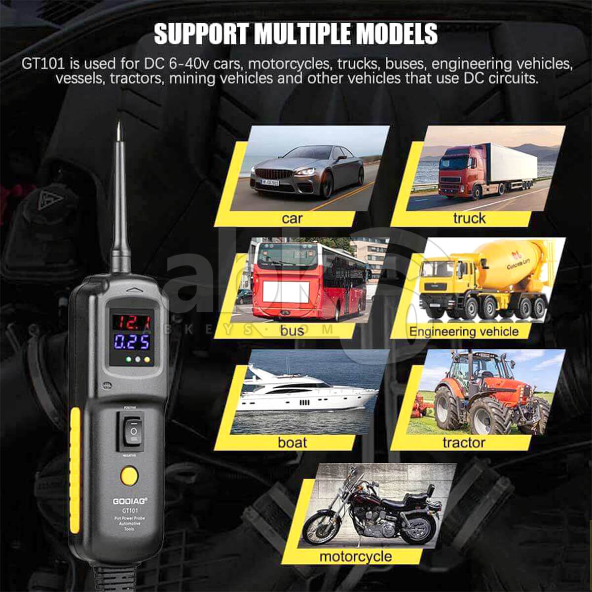 GODIAG GT101 4 in one DC 6 40V Circuit Tester Power Probe Relay Tester   ABK 523   ABKEYS