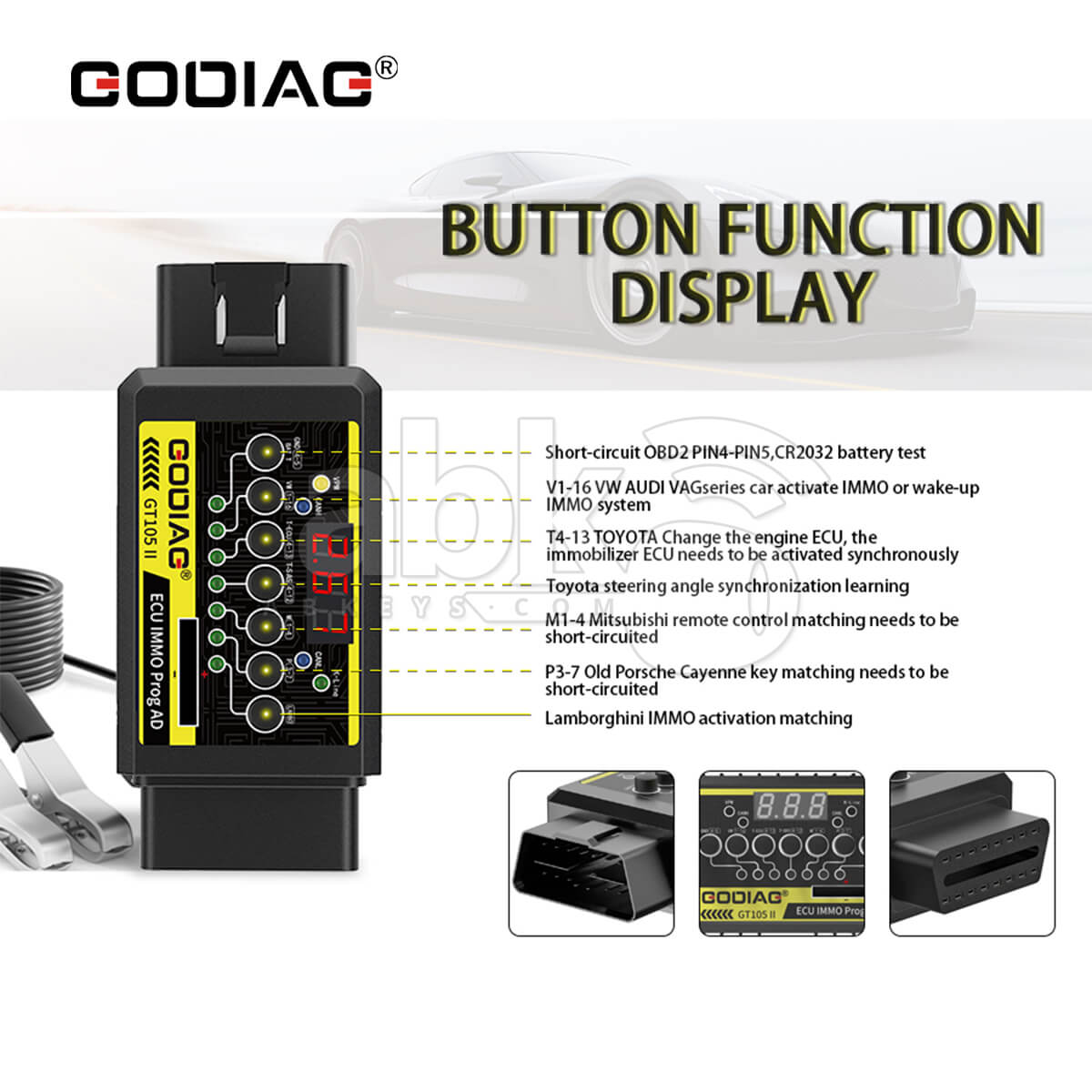 GODIAG GT105 II ECU IMMO Prog AD OBD2 Break Out Box ECU Connector Display Vehicle Voltage   ABK 537