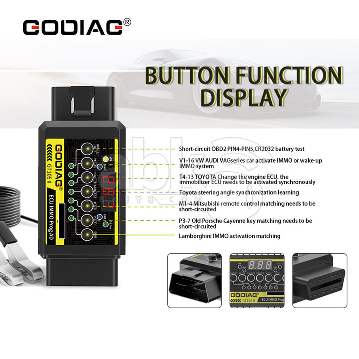 GODIAG GT105 II ECU IMMO Prog AD OBD2 Break Out Box ECU Connector Display Vehicle Voltage - ABK-537