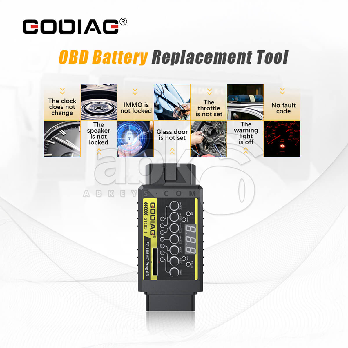 GODIAG GT105 II ECU IMMO Prog AD OBD2 Break Out Box ECU Connector Display Vehicle Voltage   ABK 537