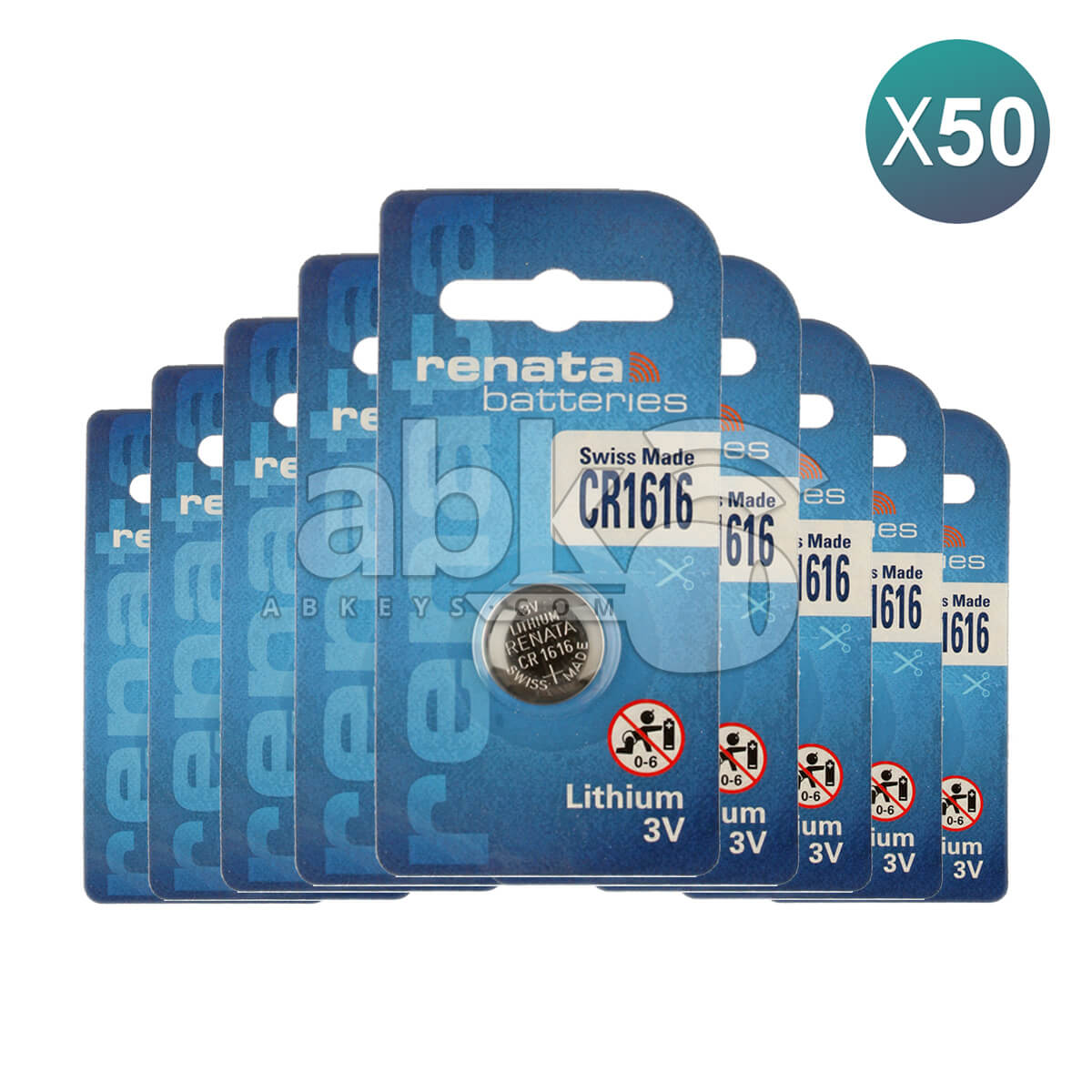 Renata Remote Battery CR1616 For Remotes & Smart Keys 50Pcs Bundle   ABK 540 1616 OFF50   ABKEYS