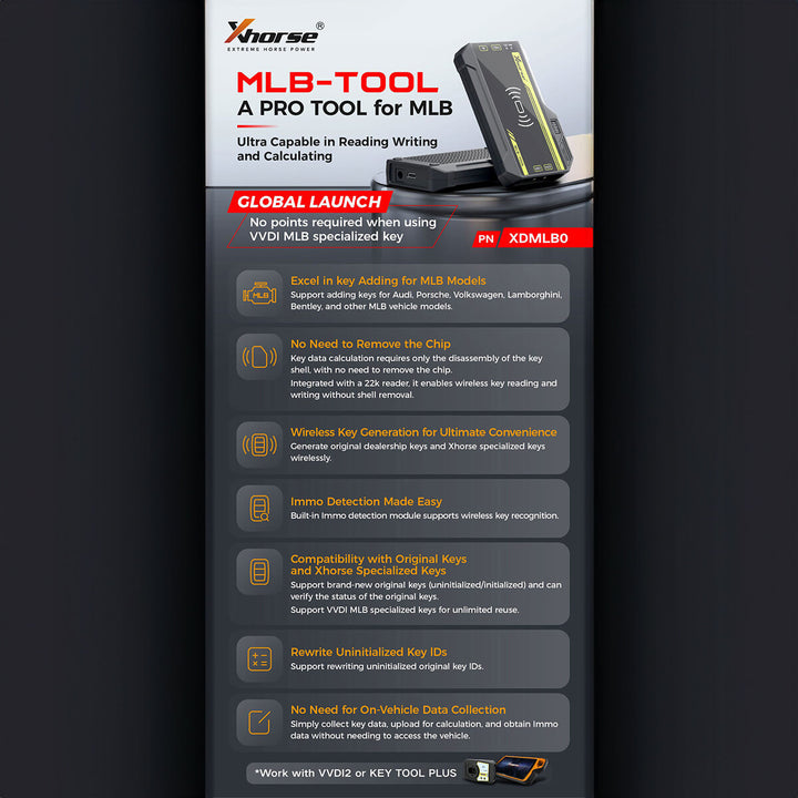Xhorse VVDI MLB Tool To Add Key for VW Audi Porsche VAG Group Works with VVDI2 / Key Tool Plus
