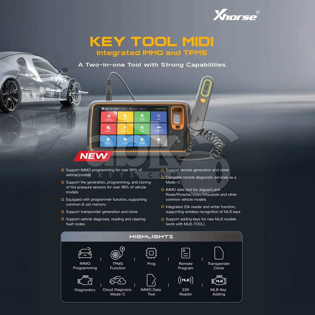 Xhorse Key Tool MIDI Basic Version XDKMD0EN All in One Programmer Supports IMMO   TPMS