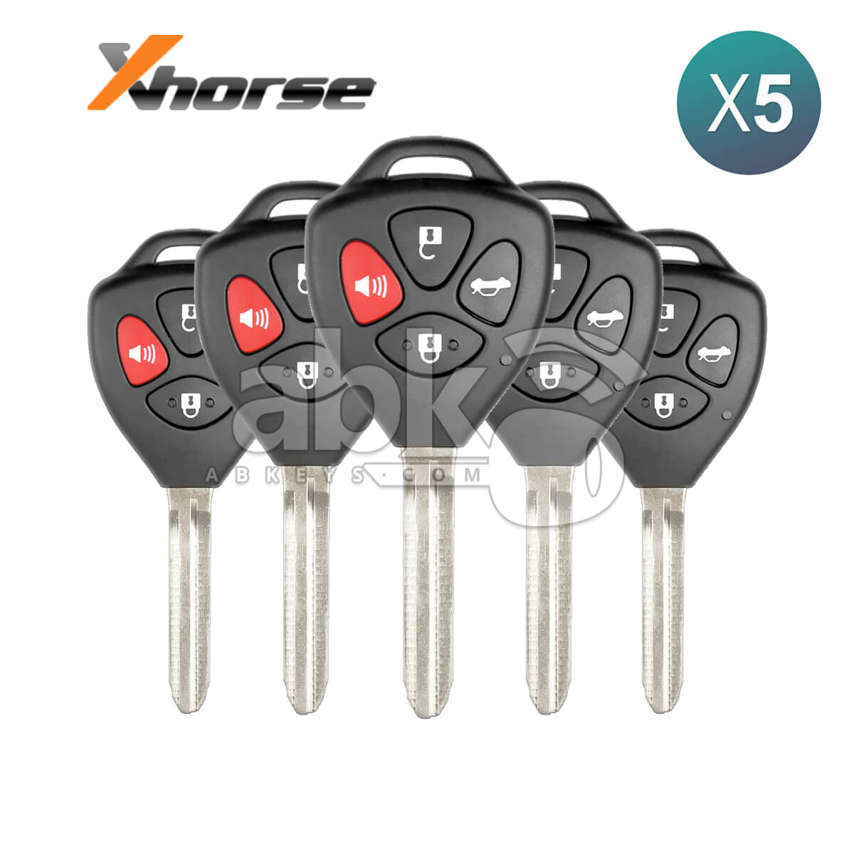 Xhorse VVDI Key Tool Toyota Style Wired Key Head Remote 4Buttons TOY43 XKTO02EN 5Pcs Bundle -