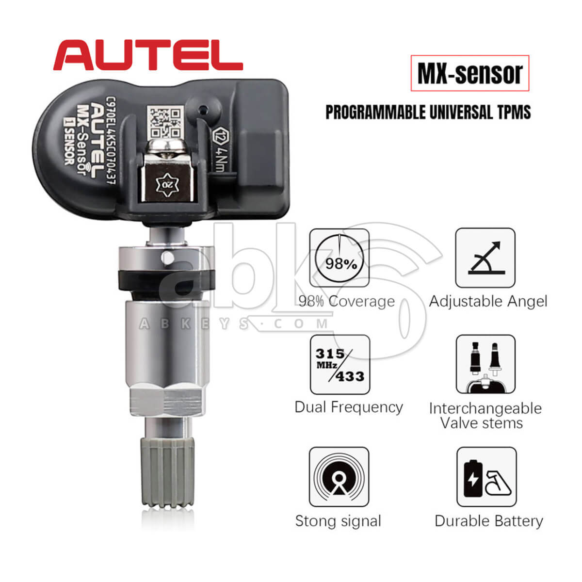 Autel MX Sensor Programmable TPMS Sensor 2 In 1 315MHz 433MHz Metal Tire Pressure Sensor   ABK 1204