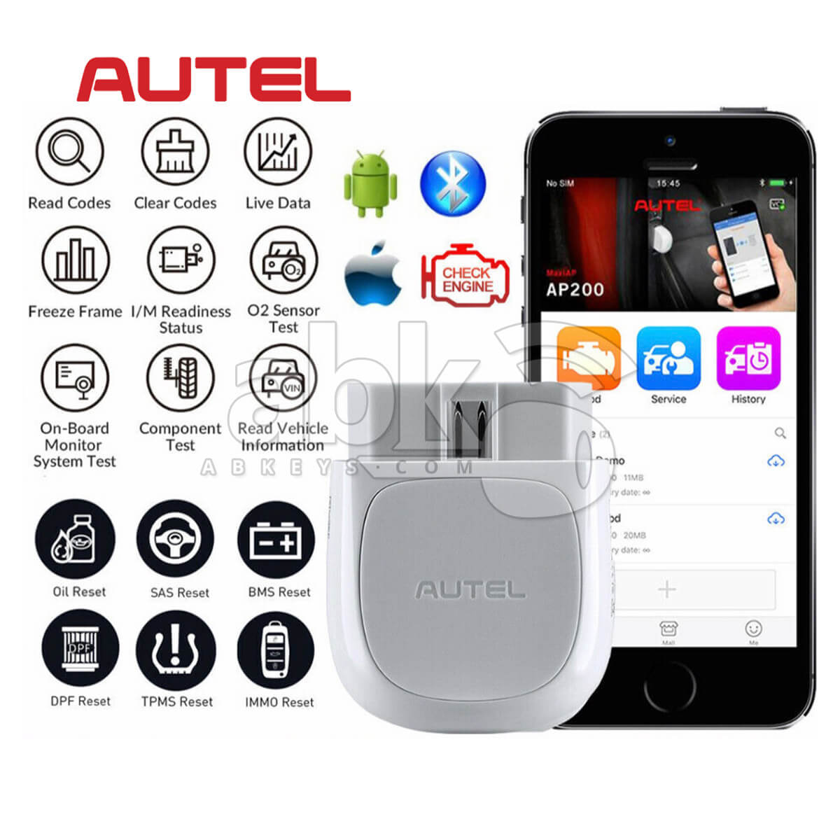 Autel MaxiAP AP200 Bluetooth OBD2 Diagnostic Scanner   ABK 1287   ABKEYS