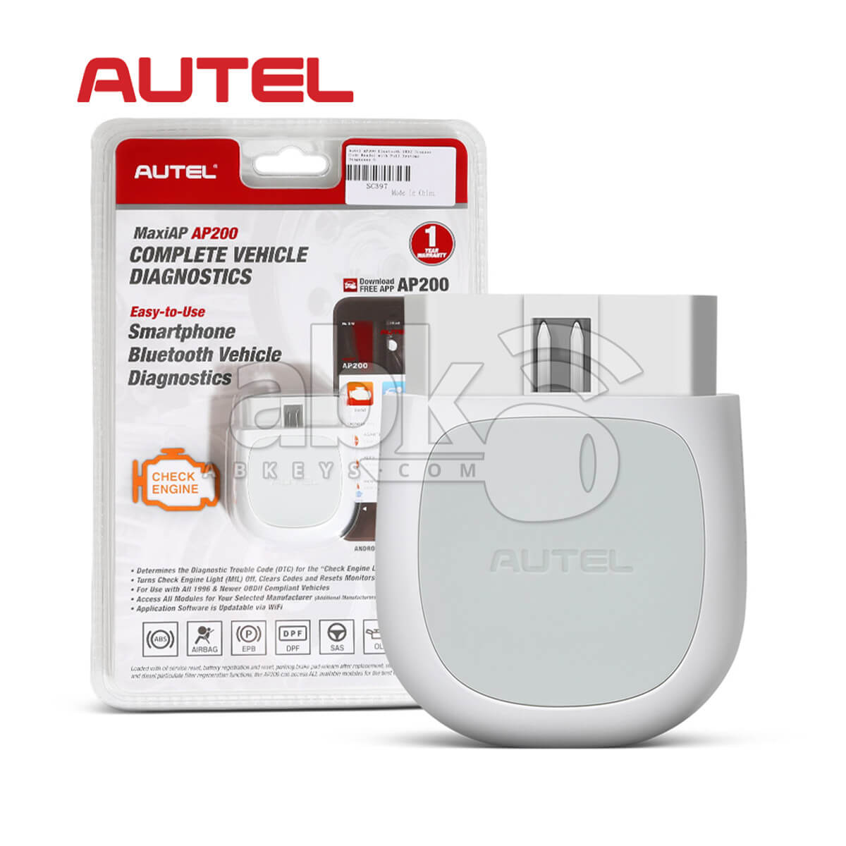 Autel MaxiAP AP200 Bluetooth OBD2 Diagnostic Scanner   ABK 1287   ABKEYS