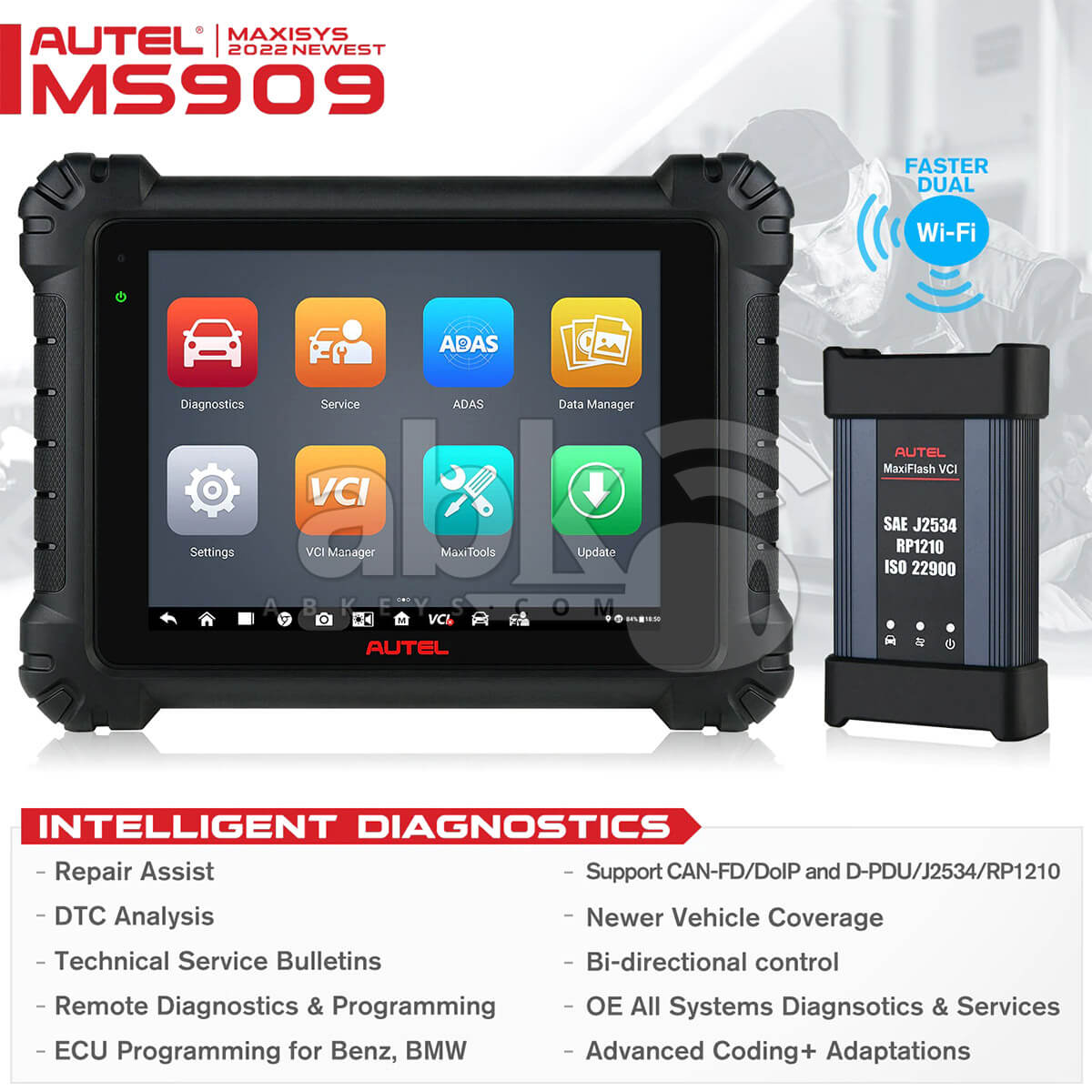 Autel MaxiSys 909 EV Auto Diagnostic Tool   ABK 1319   ABKEYS
