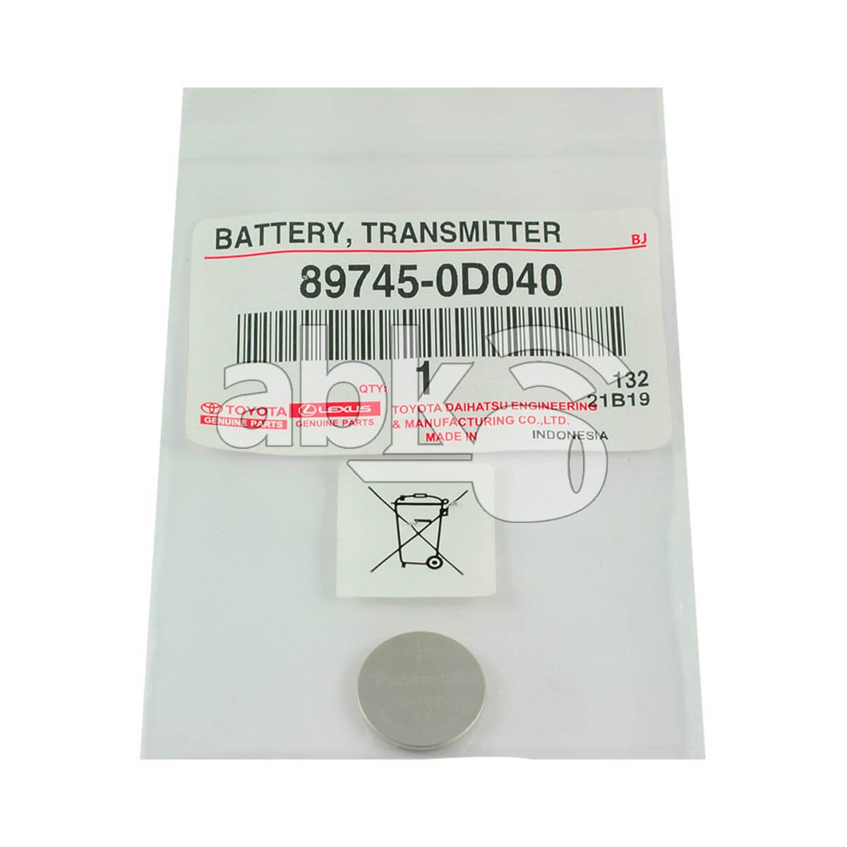 Genuine Toyota 2012+ Remote Battery CR1620 89745-0D040 - ABK-2390 - ABKEYS.COM