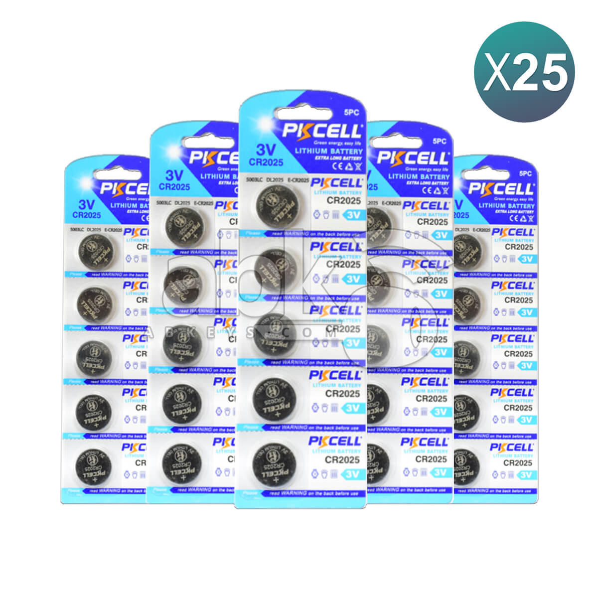 PKCell Remote Battery CR2025 For Remotes & Smart Keys 25Pcs Bundle = 125 Batteries Offer -