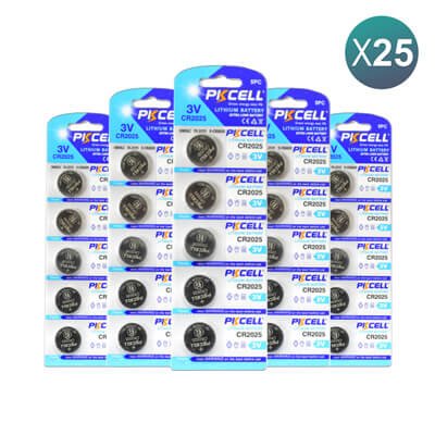 PKCell Remote Battery CR2025 For Remotes & Smart Keys 25Pcs Bundle = 125 Batteries Offer -