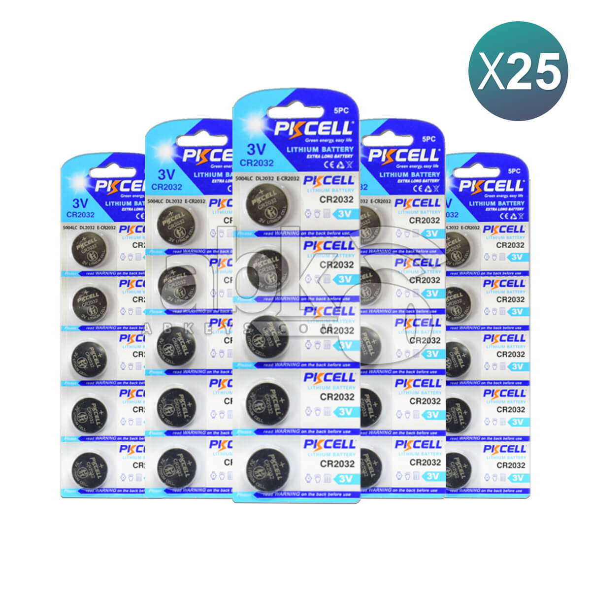 PKCell Remote Battery CR2032 For Remotes & Smart Keys 25Pcs Bundle = 125 Batteries Offer -