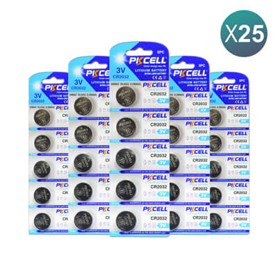 PKCell Remote Battery CR2032 For Remotes & Smart Keys 25Pcs Bundle = 125 Batteries Offer -