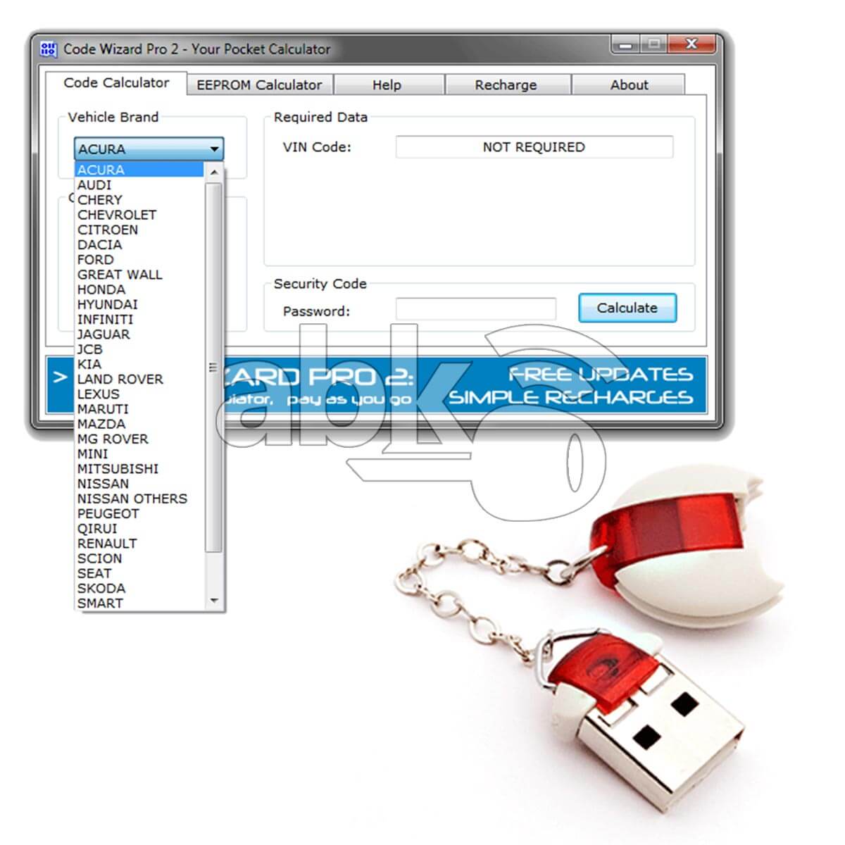CWP 2 CWP2 Code Wizard Pro 2 Pin Code Calculator Dongle With 200 Free Tokens   ABK 3891   ABKEYS