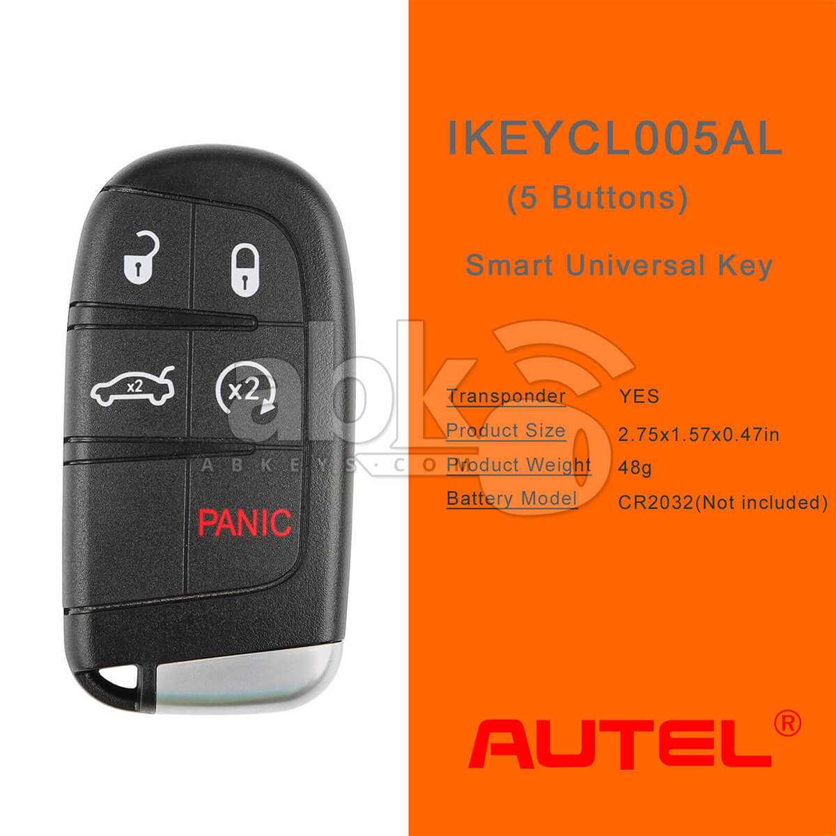 Autel Universal Smart Key 5Buttons Chrysler Style IKEYCL005AL   ABK 4478 IKEYCL005AL   ABKEYS