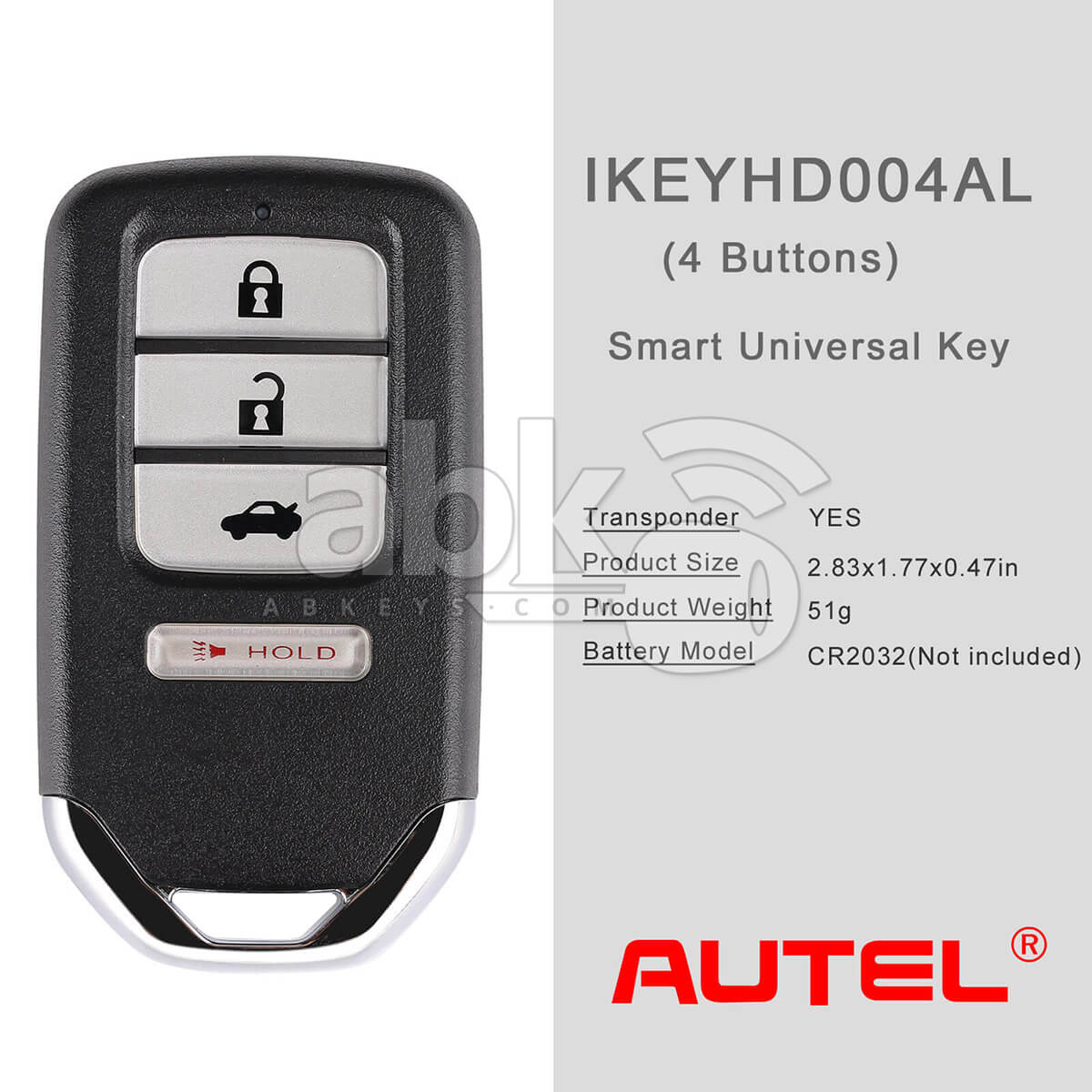 Autel Universal Smart Key 4Buttons Honda Style IKEYHD004AL   ABK 4478 IKEYHD004AL   ABKEYS