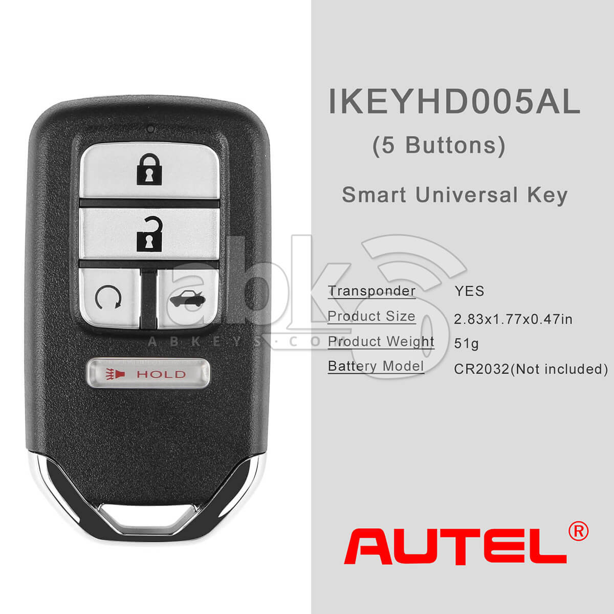 Autel Universal Smart Key 5Buttons Honda Style IKEYHD005AL - ABK-4478-IKEYHD005AL - ABKEYS.COM