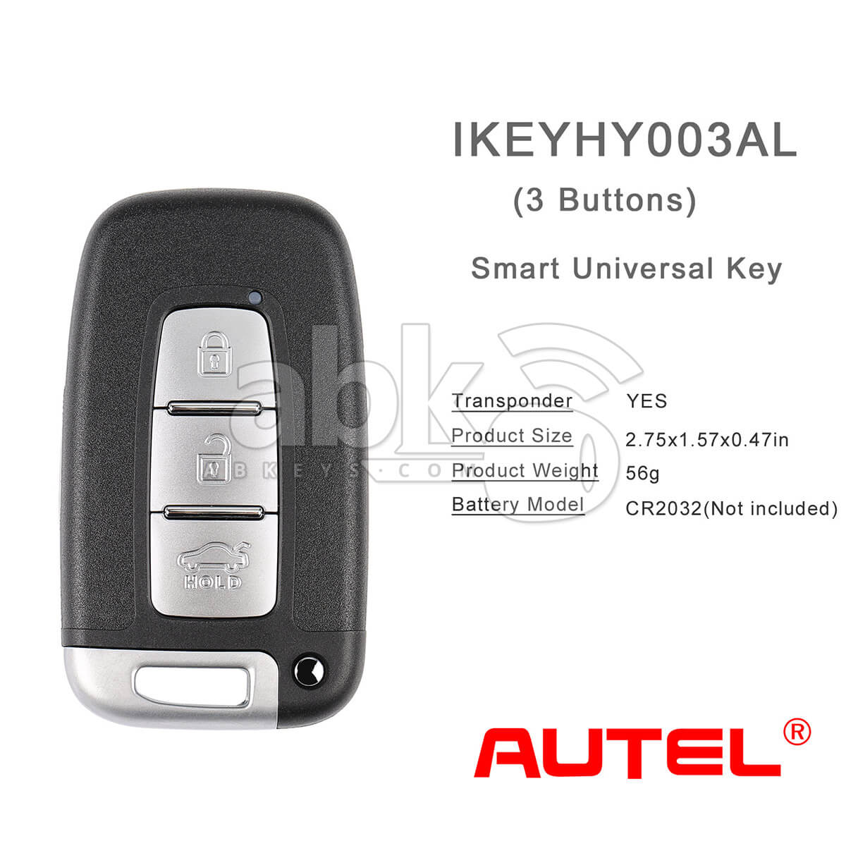 Autel Universal Smart Key 3Buttons Hyundai Style IKEYHY003AL   ABK 4478 IKEYHY003AL   ABKEYS