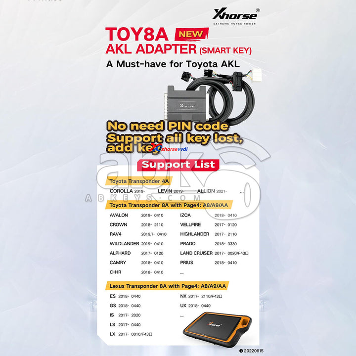 Xhorse Toyota 8A Smart Key Adapter for All Key Lost To use With Key Tool Max XD8ASKGL - ABK-4608 -