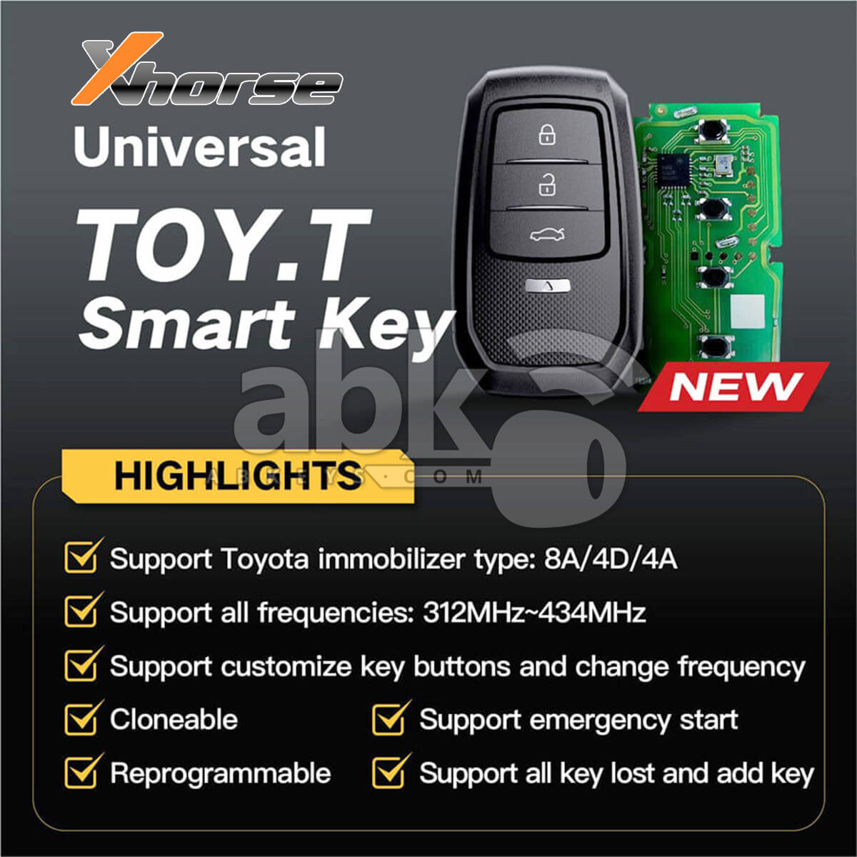 Xhorse Toyota XM38 Smart Key 4Buttons Support 4D 8A 4A All in One With Key Shell XSTO01EN   ABK 5010