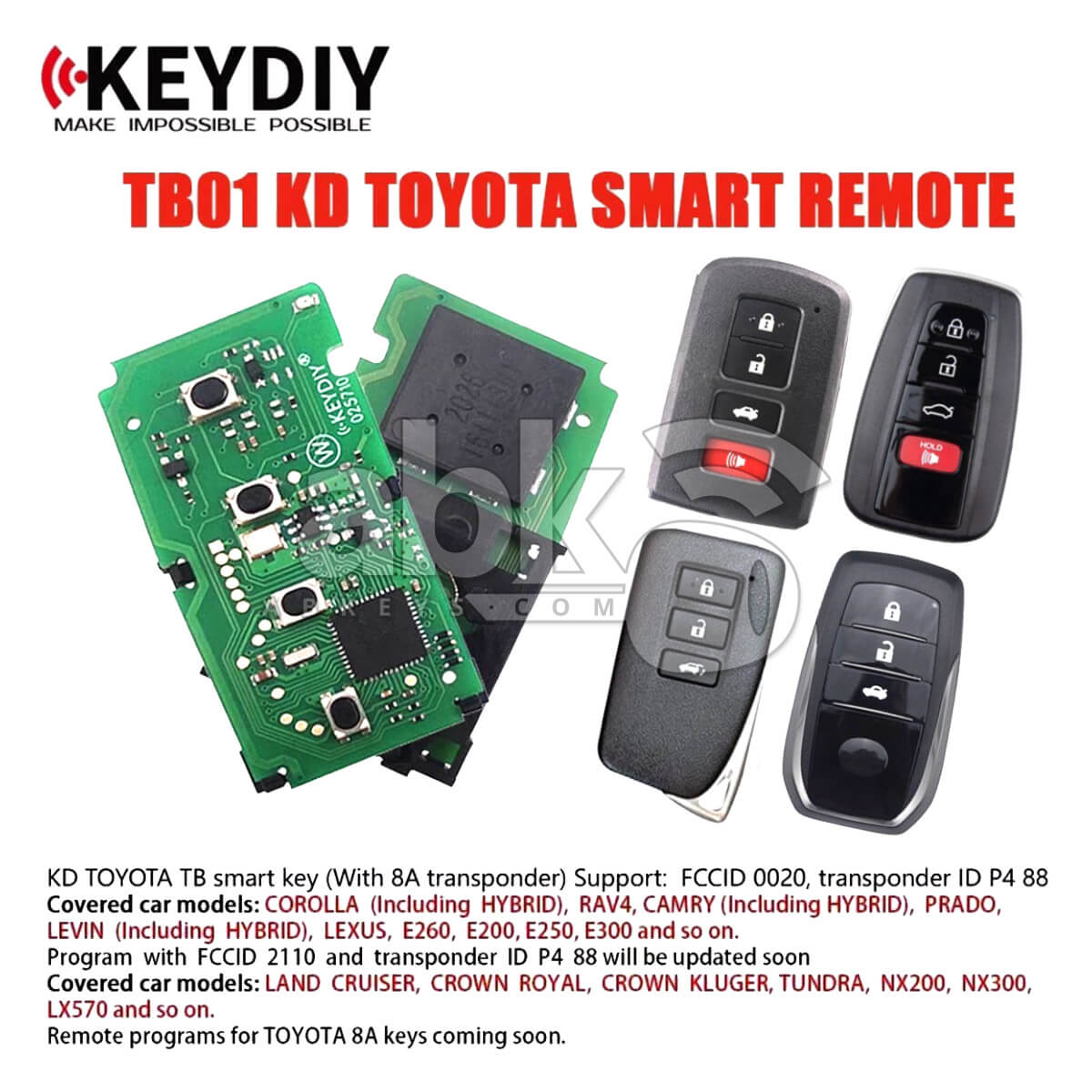 KeyDiy Lexus Smart Key 3Buttons KD Smart Key 8A Chip TB01   ABK 5092 LX3B   ABKEYS